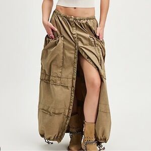 Free People Eloise Olive Parachute Maxi Skirt